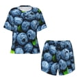 thumbnail image 3 of Lafuoo Fresh Blueberries Pattern Women's Round Neck Short Sleeve Pajamas Set, Button Pajamas Elastic Band Pajamas Home Wear-X-Large, 3 of 9