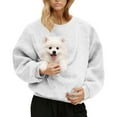 thumbnail image 3 of lcziwo Women Sweatshirt with Dog Pouch Winter Fleece Crewneck Pullover Solid Color Casual Loose Long Sleeve Tops Streetwear, White, XL, 3 of 6