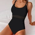 thumbnail image 7 of Bigersell Ruched One-Piece Athletic Swimsuits Women Round Neck Mesh High Cut Bathing Suit Sporty Swimwear Black L, 7 of 7