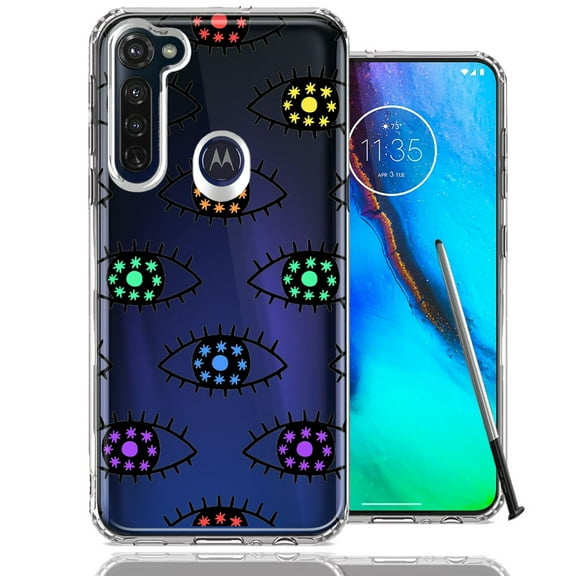 MUNDAZE For Motorola Moto G Stylus Rainbow Evil Eyes Design Double Layer Phone Case Cover