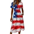 thumbnail image 4 of 4th Of July Dress for Women Swing Flowy Midi American Flag Dress Short Sleeve Midi Summer Long Dresses, 4 of 5