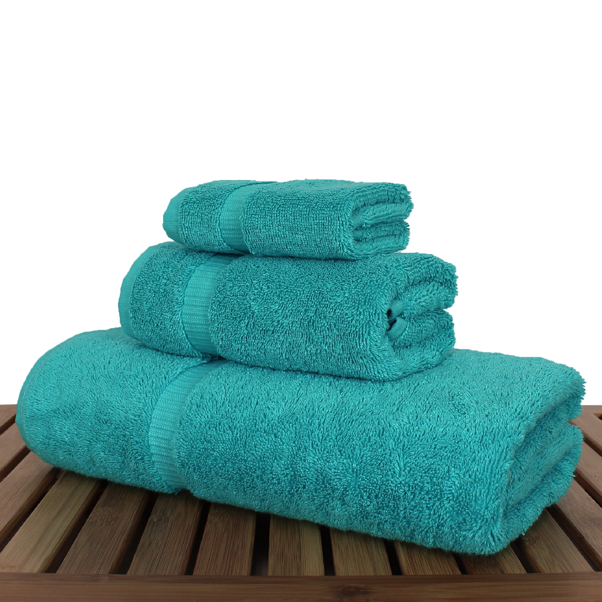 Luxury Hotel & Spa Quality Collection, Quick Dry 100% Turkish Cotton, 750+ GSM, Eco Friendly Towel Set, Bathroom and Kitchen Dobby Border Towels, Bath Towel, Hand Towel, Washcloths (3 Piece, Aqua)