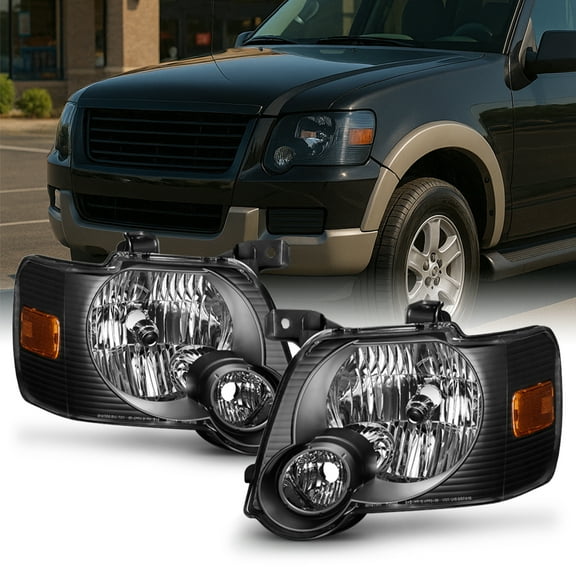 AKKON - For Black Bezel 06-10 Ford Explorer/Sport Trac Headlights Front Lamps Direct Replacement Left   Right