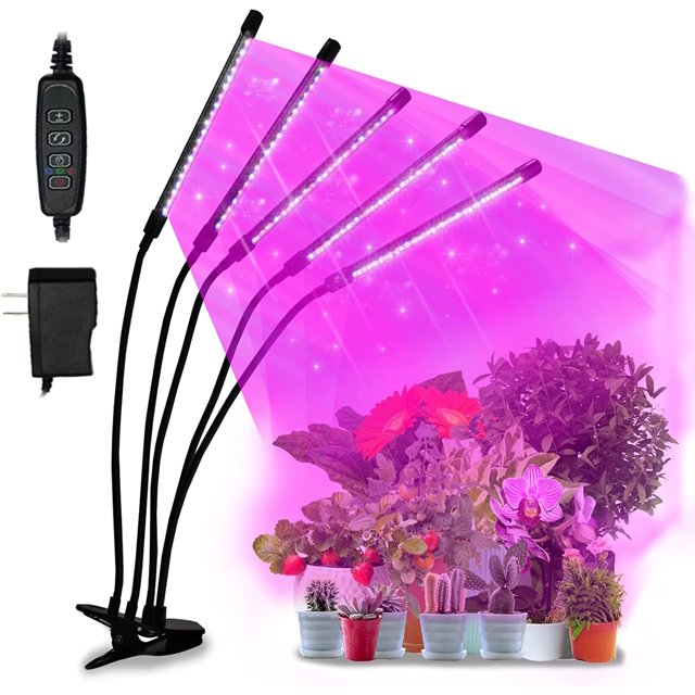 Lumières de Croissance pour Plantes d'Intérieur, Lumière de Croissance pour Plantes Minuterie Auto ON/Off 9 Niveaux Réglables & 3 Modes de Commutation Col de Cygne Réglable Spectre Complet avec Clip & 5 Têtes Améliorées