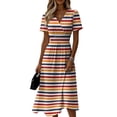 thumbnail image 3 of Laqbezok Casual Striped V-Neck Dress, Trendy Short Sleeve A-Line Midi Dress, Fashion Smocked High Waist Summer Sun Dress, 3 of 6