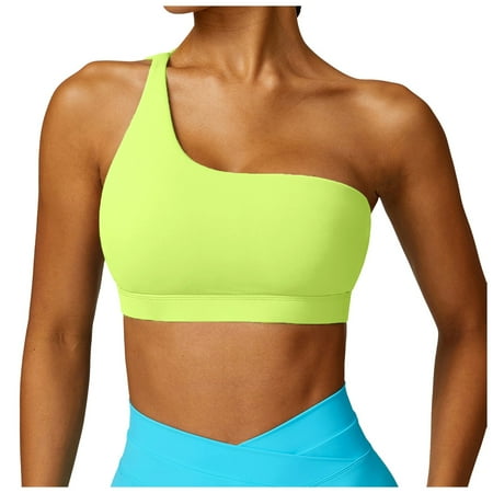 YHGFVOKJ Bras for Women Backless Sports One Shoulder Sexy Padded Bustier Push Up Gym Tops Straps Yoga Workout Bra Fitness Bralette Underwear Sleep Bras for Women Green L