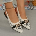 thumbnail image 6 of Samdudou Dress Shoes for Women Closed Toe Pointed Front Slingback Flats Canvas Texture Elegant Botanical Embroidery Chunky Chain Link Hardware Office Evening Party Shoes, 6 of 7