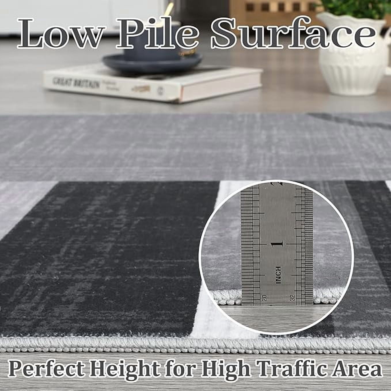 Washable Area Rug 2x10 Abstract Circles Non Slip Contemporary Stain Resistant Soft Low Pile Accent Rug for Indoor Living Dining Room, Grey