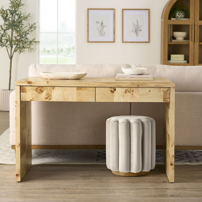 Better Homes & Gardens Lillian Velvet Tufted Ottoman, Beige photo 4