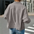 thumbnail image 4 of Oksale Womens Corduroy Jacket with Pockets Cotton Button Down Jackets Casual Lapel Overcoats Cozy Long Sleeve Fall Coats Retro Ladies Outerwear Gray L, 4 of 8