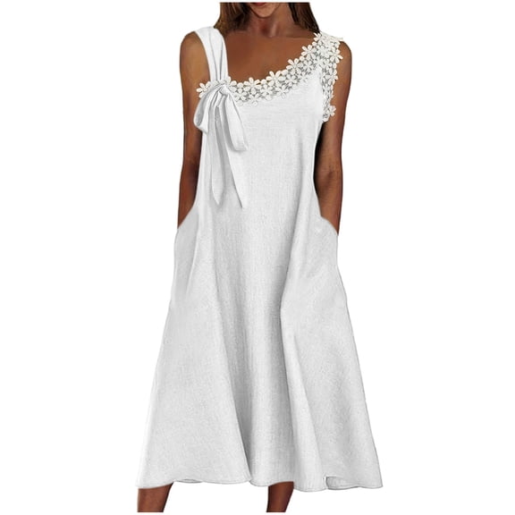 Hurxie Womens Casual Strappy V Neck Sleeveless Flowy Pockets Loose Long Maxi Beach Dress Sundress White,3XL