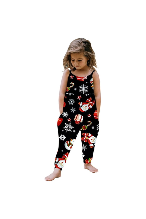 Infant Toddler Baby Girl Christmas Romper Jumpsuit Kids Sleeveless Cartoon Strap One Piece Clothing Bodysuit