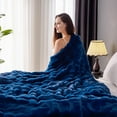 thumbnail image 2 of 1000GSM Faux Rabbit Fur Throw Blanket, Super Heavy Warm Cozy Blankets for Couch Bed Sofa, Bubble Plush Fuzzy Elegant Soft Reversible Mink Blanket for Living Room Bedroom, Navy Blue, 2 of 14