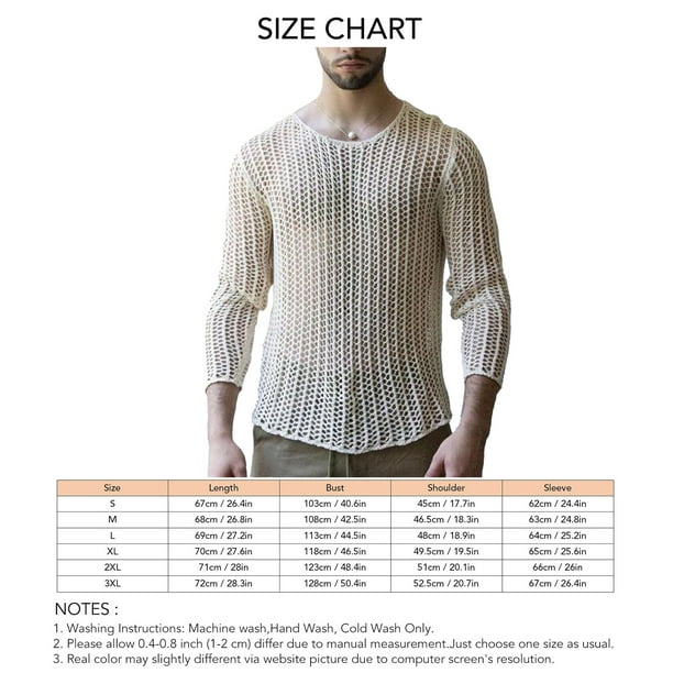 Men Hollow Knit Top, Long Sleeve Breathable Men Hollow See Through