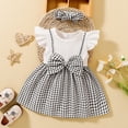 thumbnail image 2 of Mercatoo Baby Girl Summer Dress Baby Fly Sleeve A Line Solid Ribbed Top Patchwork Bowknot Plaid Suspender Skirt Dresses, 2 of 9