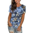 thumbnail image 4 of Floral Print Tops for Womens，Summer Womens Scooped Neck Tees Short Sleeve Shirts Loose Fitted Tunics Blouses Ultra Soft Textured Tops Lounge Breathable T-Shirts Running Cycling Workout Outfits, 4 of 6