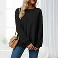 thumbnail image 4 of Quealent Crewneck Sweatshirts for Women Pullover Long Sleeve High Low Side Split Hem Basic Fall Fashion Sweatshirt Top Black for Size M, 4 of 7