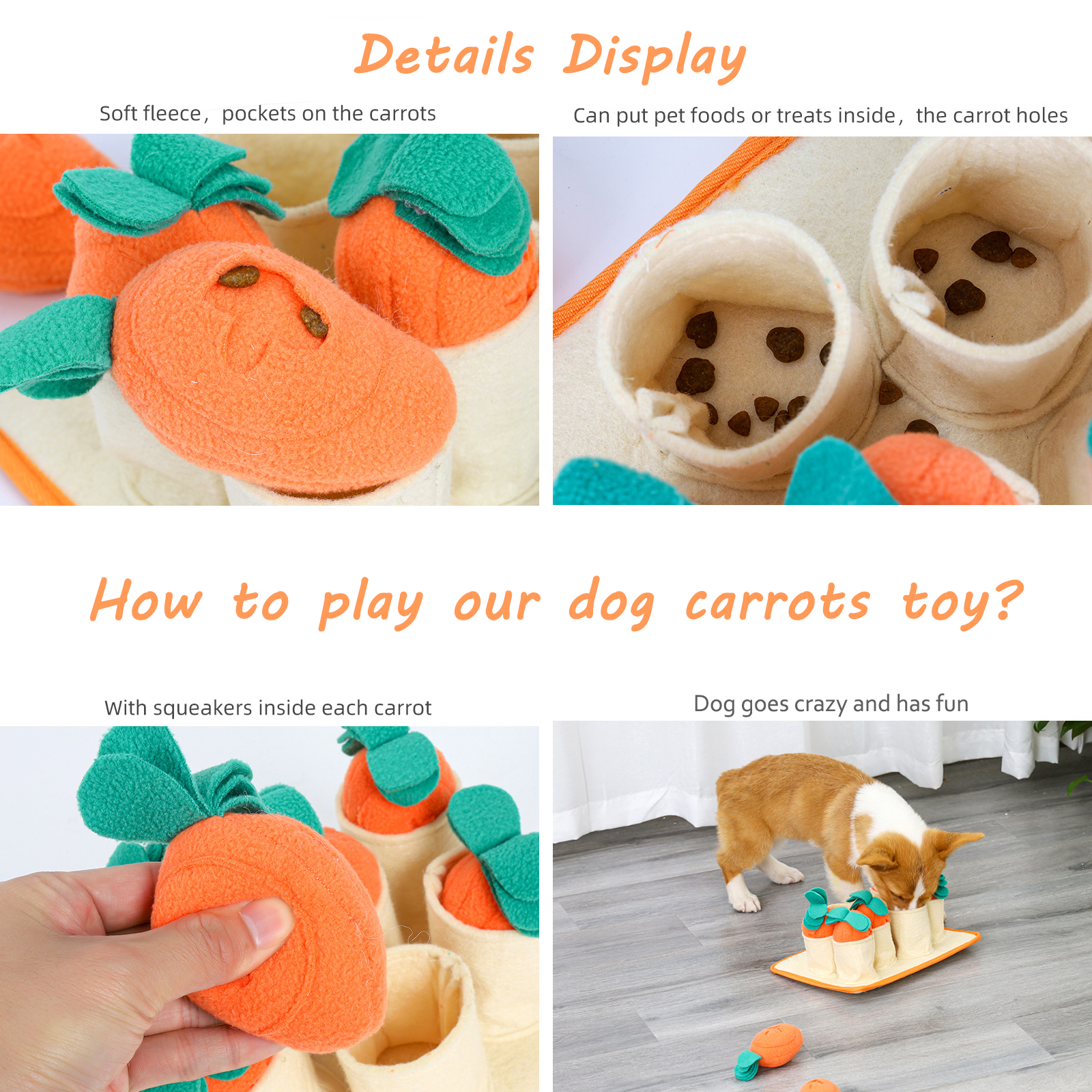 Dog Sniffing Training Toy Snuffle Mat, Puppy Toys Feeding Mat with 8 Plush Carrots, Treat Puzzle Toys for Small Medium Large Dogs