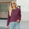 thumbnail image 6 of Byworldtasic Womens Tops Women's Casual Waffle Knit Shirts Long Sleeve Tops Button Up V Neck Tunic Pullover Top, 6 of 9