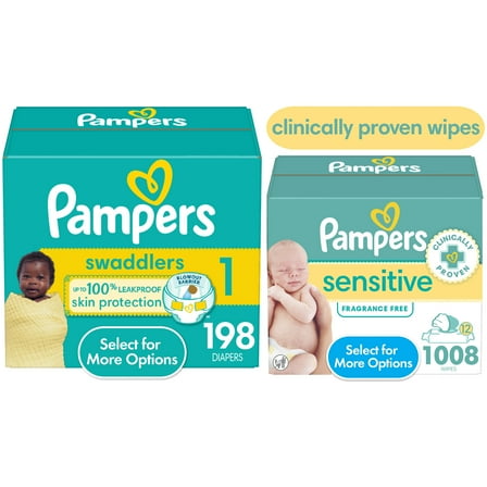 Pampers Swaddlers/Sensitive Wipes Bundles Size 1
