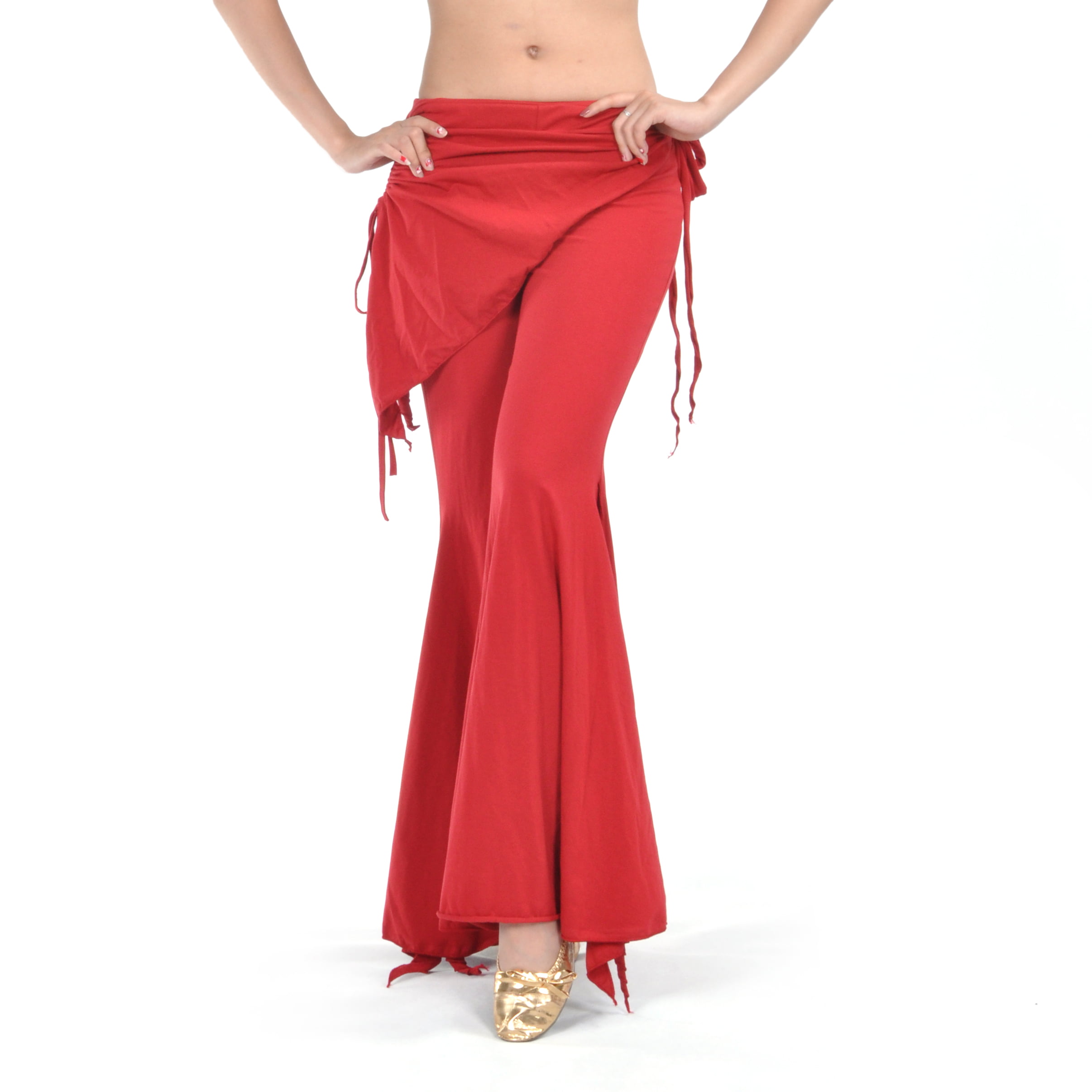 Performance Belly Dance Tango Salsa Long Elastic Coin Lace Flare Pants 