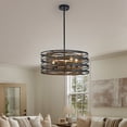 thumbnail image 4 of Farmhouse Drum Chandelier 5-Light Pendant Light, Black and Wood Finish, Adjustable Height for Dining Room, Kitchen Island, Foyer, 4 of 9