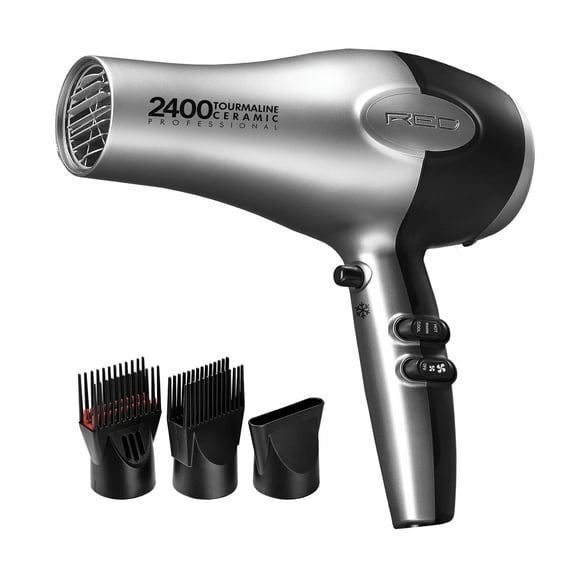 RED by Kiss Hair Dryer 2400 Tourmaline Ceramic Technology, Professional Blow Dryer, Maximum Shine, Fast Drying, Adjustable Settings, 3 Attachments