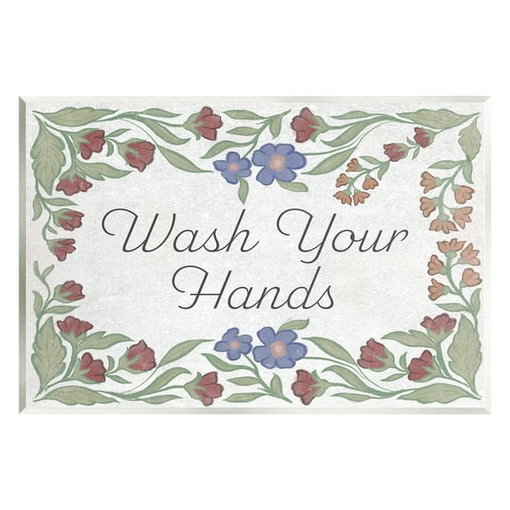 Stupell Industries Floral Wash Hands Phrase Typography Painting Unframed Art Print Wall Art, 19 x 13