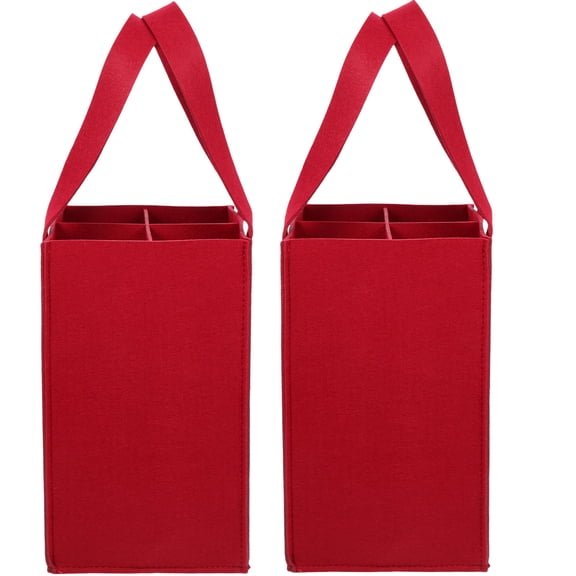 ETEREAUTY 2-Pack Portable Red Felt Wine Bottle Carrier Bag Reusable Storage Tote for Wine and Beer Bottles
