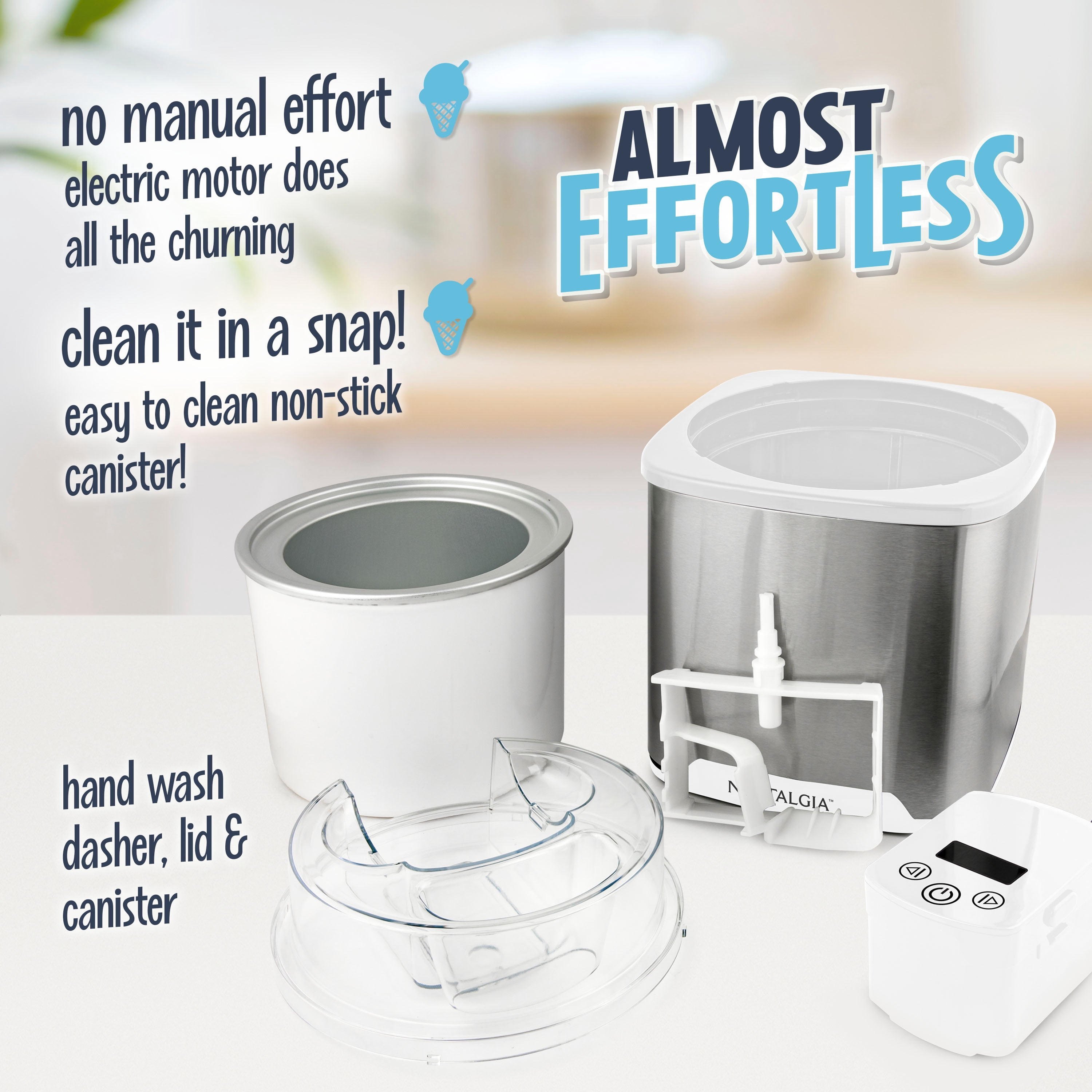 Nostalgia 2-Quart Electric Ice Cream Maker – Make Homemade Ice Cream, Gelato, Sorbet & Frozen Yogurt – No Salt/Ice Needed, Digital Controls, Mix-In Chute & Freezing Gel Canister – White