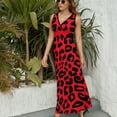 thumbnail image 6 of Animal Print Black Red Leopard Spots Womens Night Club Maxi Dress V Neck Sleeveless Bohemia Long Dresses, 6 of 9
