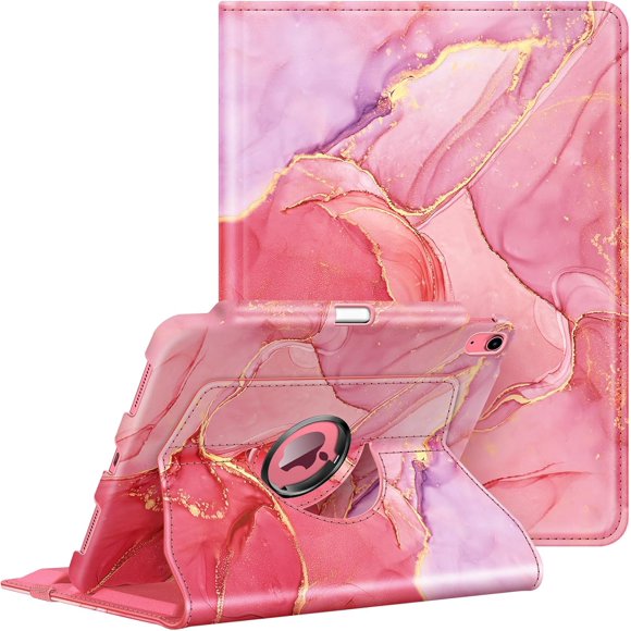 TEMOGU-Fintie Rotating Case for iPad 10th Generation 10.9 Inch Tablet (2022 Model) with Pencil Holder - 360 Degree Rotating Protective Stand Cover with Auto Sleep/Wake, Marble Pink