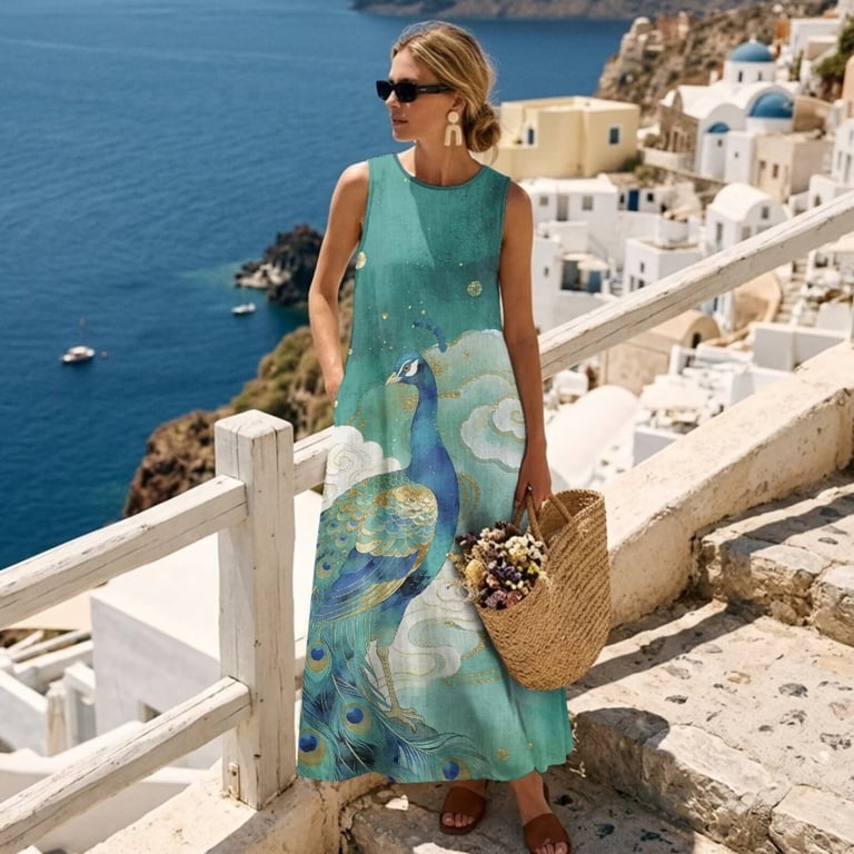 peacock green maxi dress Xixirimido Marble Print Sleeveless Dresses for Women Elegant A-line Flowy with Pockets Casual Summer Dresses Beach Vacation Resort Wear, 3X-Large Bridesmaid dress