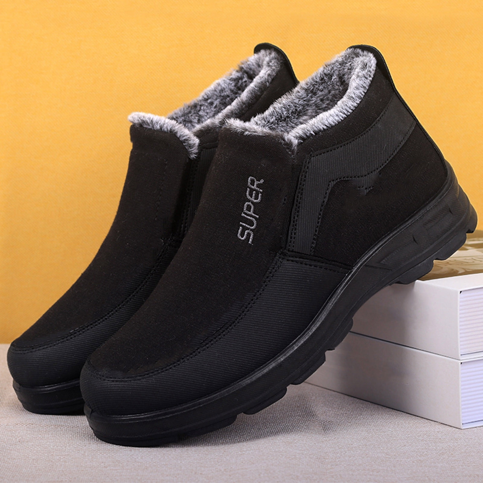 Chenyee Men's Winter Slip On Warm Ankle Boots Outdoor Water-proof Non Slip Fleece Lined Hiking Shoes