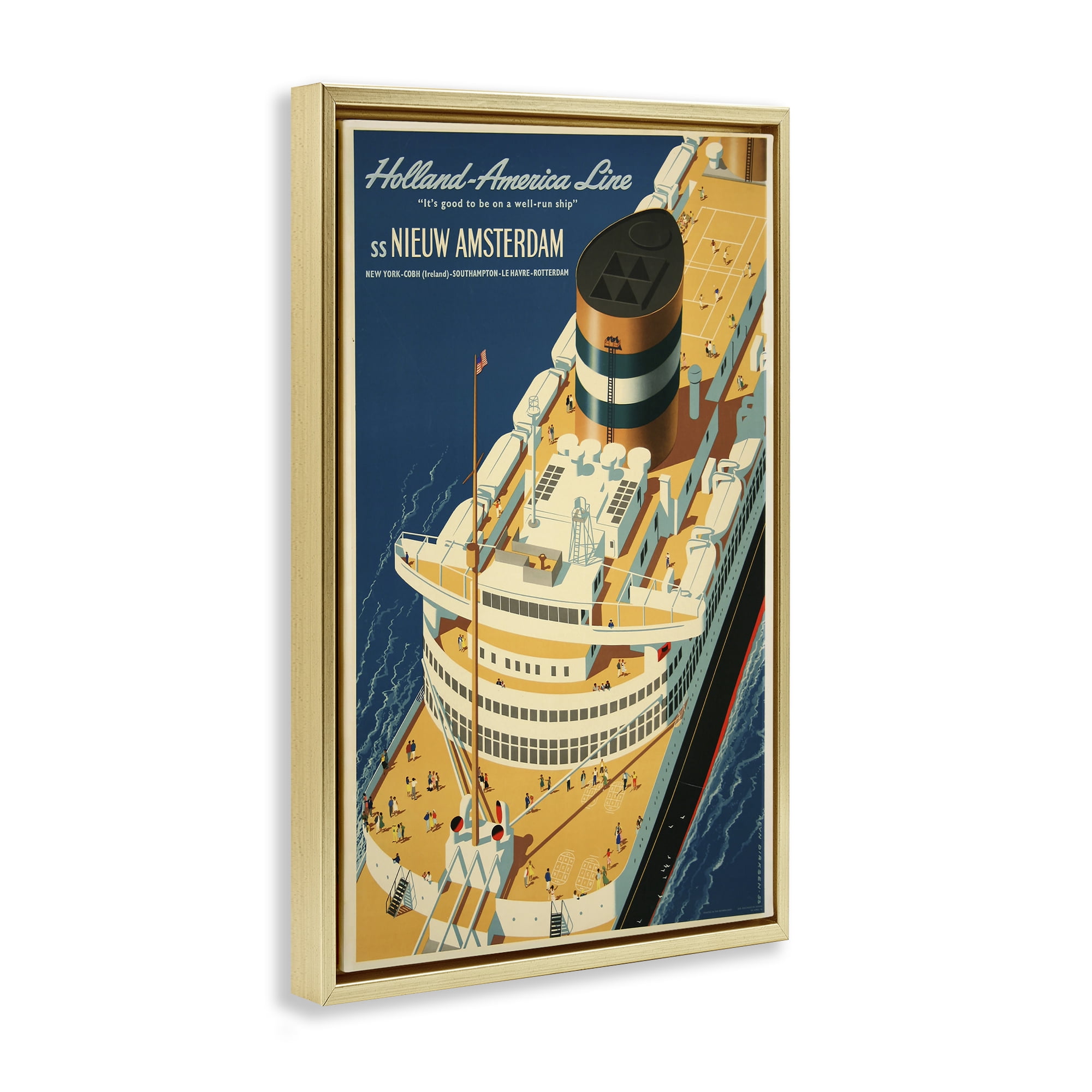 Stupell Industries Nieuw Amsterdam Cruise Ship Gold Framed Floater Canvas Wall Art, design by Vintage Posters