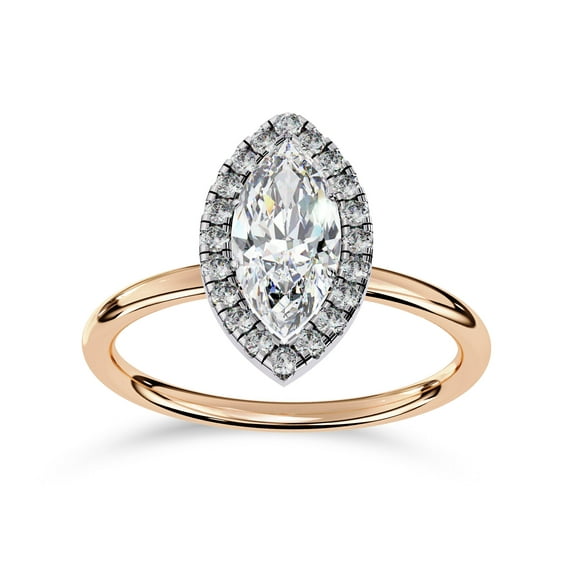 IGI Certified Lab Grown Diamond Halo Solitaire Engagement Rings for Women, Center 10x5mm Marquise Cut Anniversary Wedding Rings In 18K Solid Rose Gold F-G, VS-SI Quality (1.00 Cttw) Ring Size-9.5