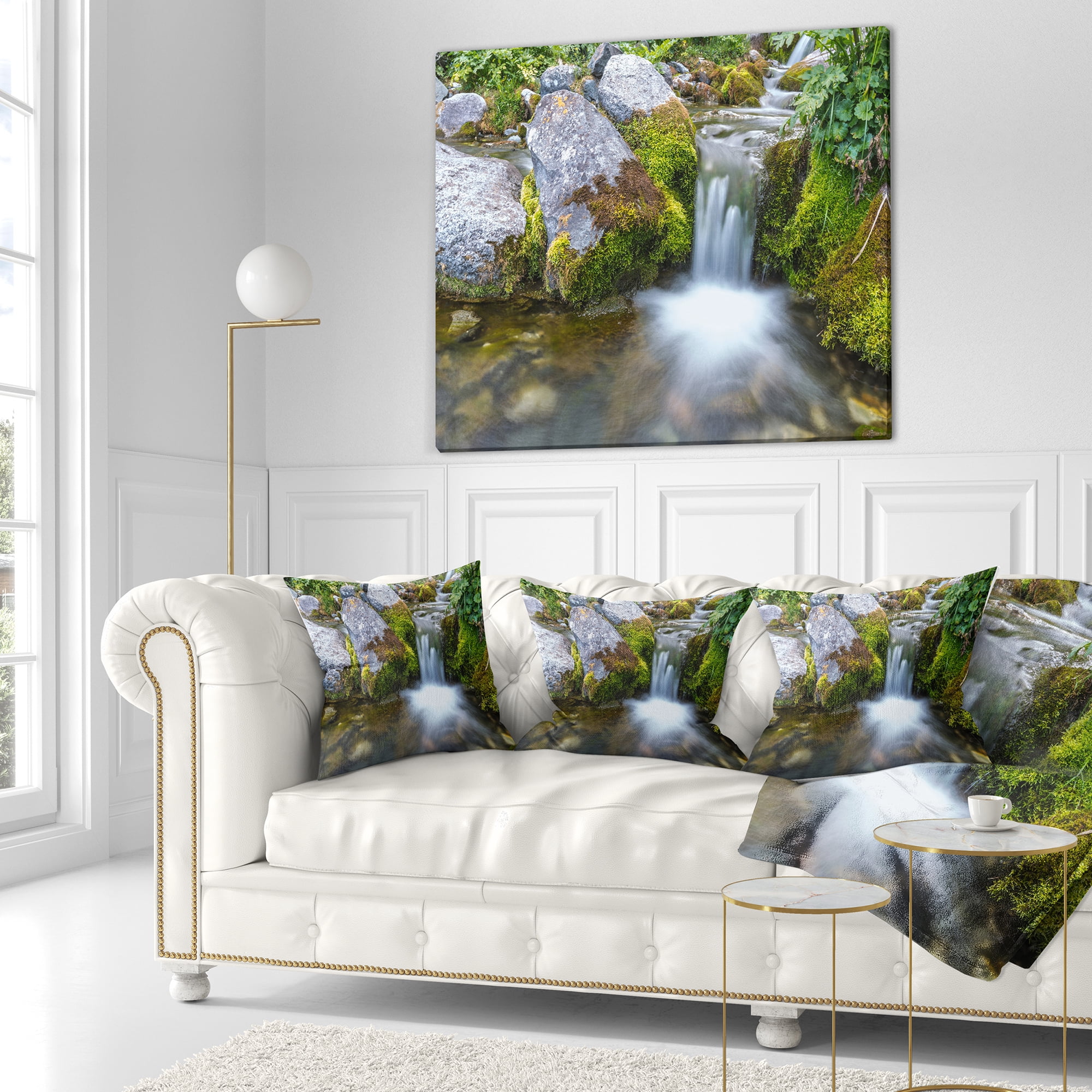 Designart Summer Water Stream - Landscape Photography Throw Pillow - 18x18