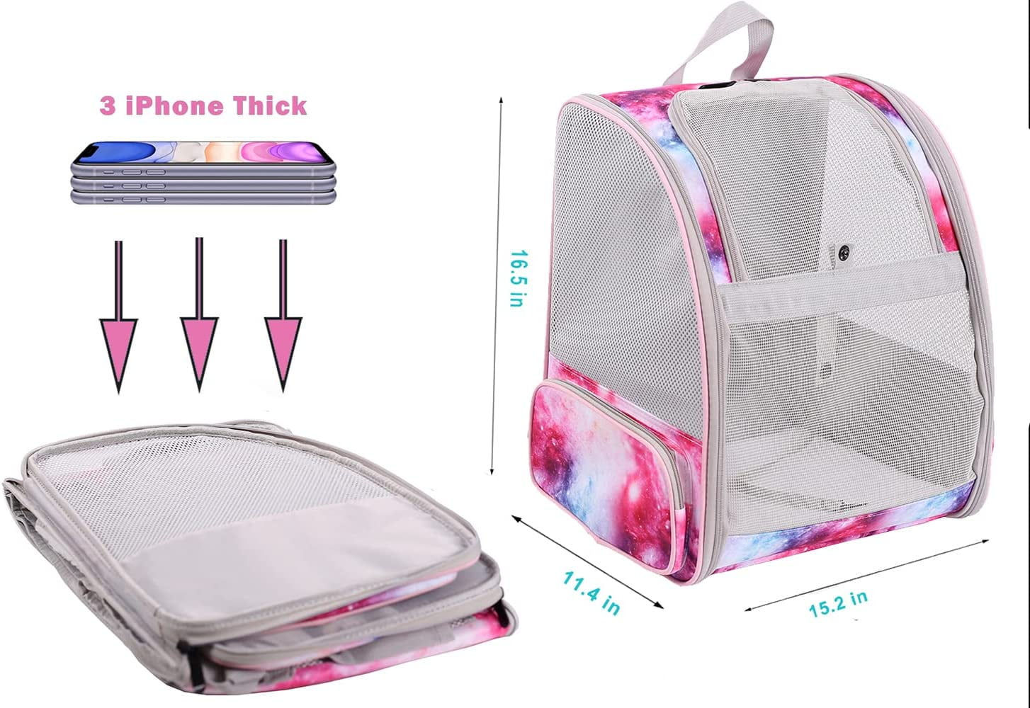 LAIRIES Small Breathable Cat Backpack Carrier, Star Pink, 16 lb Limit