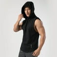 thumbnail image 2 of RYDCOT Men's Workout Quick Drying Hooded Tank Tops Sleeveless Gym Training Hoodies Bodybuilding Muscle Cut off T Shirt Black, 2 of 6