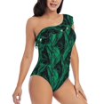 thumbnail image 3 of Goofa Mint Bird Feathers Pattern Women's One Piece Swimsuits Tummy Control Bathing Suits Asymmetric One Shoulder Swimwear-XX-Large, 3 of 6