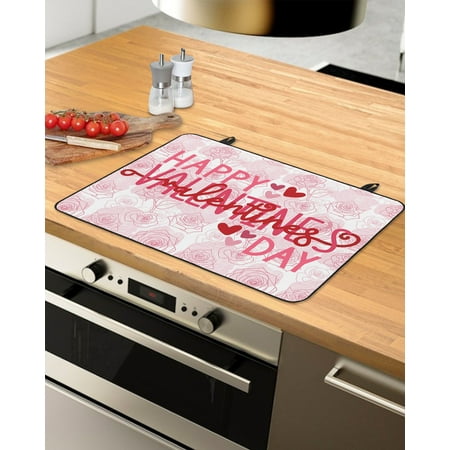 

Happy Valentine s Day Stove Top Covers for Electric Stove Heat Insulation Fireproof Glass Cooktop Cover Counter Top Glass Stove Cover for Prevent Scratches 36 x21 Pink Floral Red Love Heart