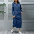 thumbnail image 5 of nerohusy Women's Long Sleeve Fleece Hoodie Dress Plus Size Oversized Maxi Sweatshirt with Pockets Navy,XXXL, 5 of 8