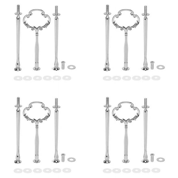 4 Set 3 Tier Cake Plate Stand Heavy Metal Center Handle Fitting Hardware Rod Shape:Ornate Victoriana Silver