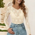 thumbnail image 2 of Ltctricy Women's Mesh Lace Tops V Neck Long Sleeve Embroidered See Through Solid Color Slim T Shirts Tight Tee Blouses, 2 of 5