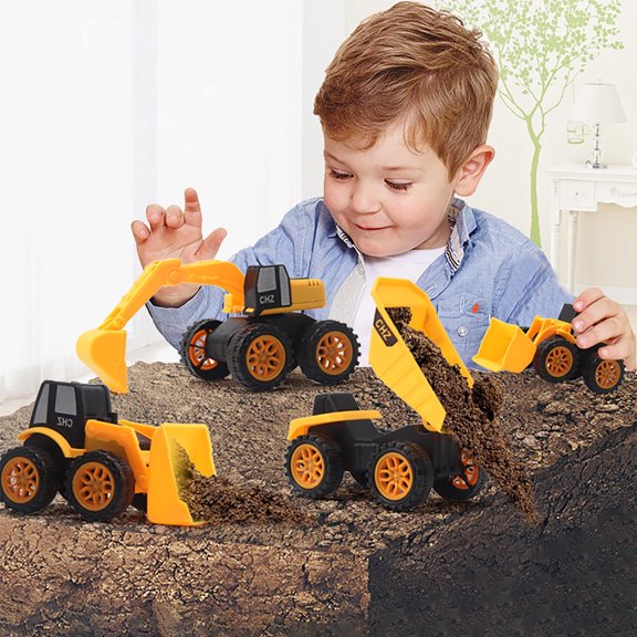 CQCYD Toys under $5 Small Construction Toys, 4Pcs Construction Vehicles Trucks Kids Birthday Gifts Vehicle Toy Toddlers Boys Mini Car Set Engineering Excavator Digger Trucks