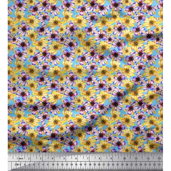 Soimoi Blue Cotton Jersey Fabric Daisies Watercolor Fabric Prints By Yard 64 Inch Wide