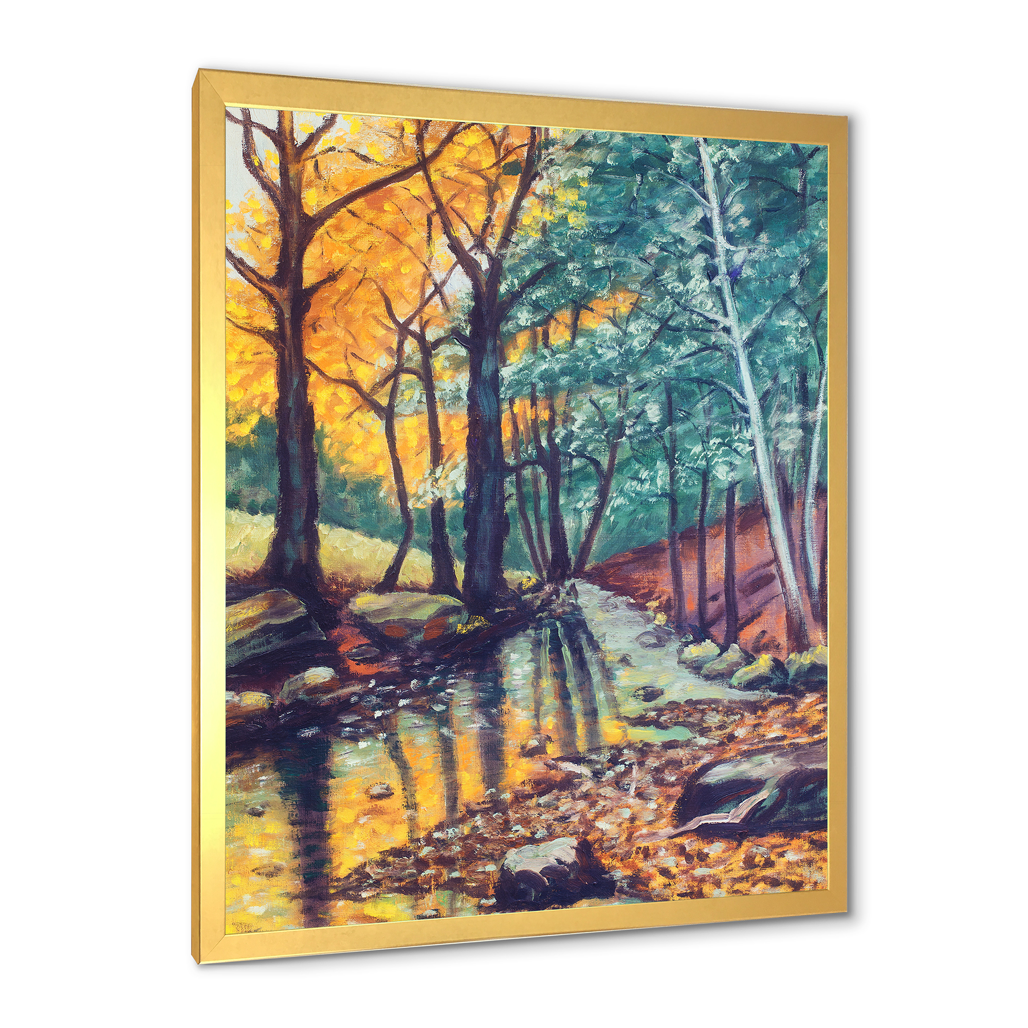 Designart 'Landscape With Autumn Forest Sunset River' Traditional Framed Art Print