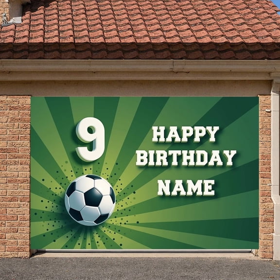 Soccer Theme Banner Green Background Football Birthday Display 9th Birthday Custom Name Soccer Party Backdrop for Kids Birthday Party Soccer Themed Party Indoor Decoration