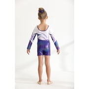 Ingzy Girls Gymnastics 3-Piece Leotard Set - Long Sleeve Sparkly Rhinestone Outfit with Shorts & Hairband | Ballet Dance Biketard Activewear for 5-12 Years