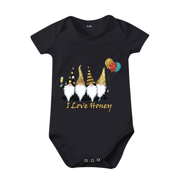Gibobby Mameluco polar Niños y niñas Festival Gnome Cartoon I LOVE Print Ropa de manga corta para gatear 0 a 24 meses Niños(Negro, 6-12 Meses)